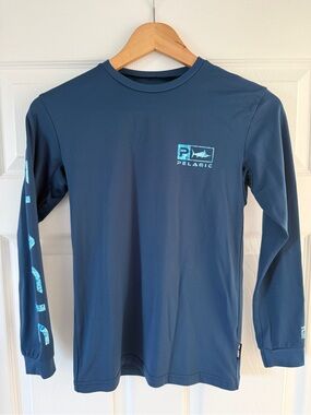 Pelagic Men’s Long Sleeve Rash Guard - Dark Blue with Teal Logo
